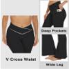 Flare Crossover Leggings with Pockets for Women 34" High Waisted V Cross Wide Leg Yoga Pants Tummy Control Bootcut Workout Gym Black M view 4