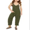 Cnkwei Girls' Casual Sleeveless Jumpsuits Spaghetti Strap Loose Romper Long Pants with Pockets view 1