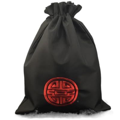 2 Pcs Fine Embroidery Joyous China Shoe Storage Bags Travel Home Drawstring Satin Cloth Shoe Pouch Reusable Shoes Covers with lined (black, 10.6 x 14 inch about)