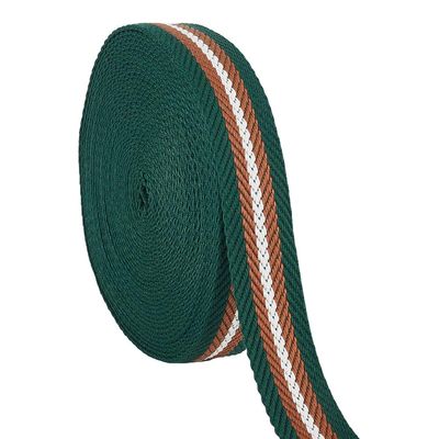 BENECREAT 10 Yards Polyester Striped Webbing, 1.25 Inches Wide Dark Green Fabric Webbing Edges, Cotton Polyester WebbingFlat Polyester Cotton Webbing for Bag Handles, Belts, Sewing