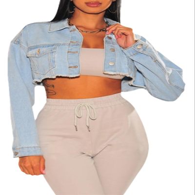 ZERMOM Women's Cropped Denim Jacket Button Down Long Sleeve Destroyed Crop Top Jean Coat