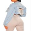 ZERMOM Women's Cropped Denim Jacket Button Down Long Sleeve Destroyed Crop Top Jean Coat view 2