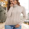 FEKOAFE Women's Long Sleeve Turtleneck Womens Sweaters Chunky Knit Lightweight Pullover Sweaters Jumper Tops Beige-L view 2