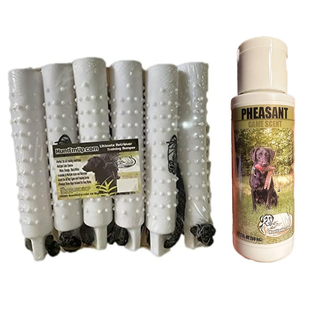 HuntEmUp Ultimate Pheasant Dog Training Scent - with 3" White Plastic Bumpers (Qty:6)
