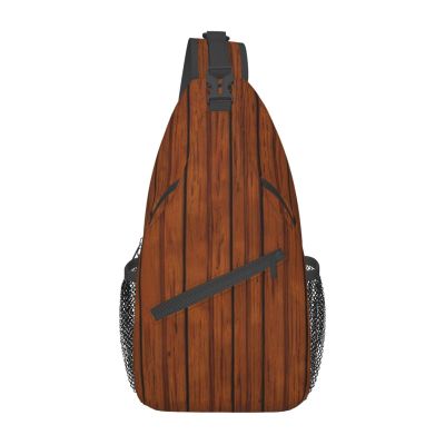 Brown Wood Pattern Bag Crossbody Travel Hiking Bags Mini Chest Backpack Casual Shoulder Daypack For Women Men Lightweight