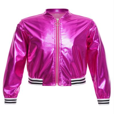 JEATHA Kids Boys Girls Shiny Metallic Bomber Jacket Motorcycle Baseball Windbreaker Long Sleeve Zip Up Coat Rose 8 Years