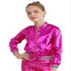 JEATHA Kids Boys Girls Shiny Metallic Bomber Jacket Motorcycle Baseball Windbreaker Long Sleeve Zip Up Coat Rose 8 Years view 2