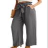 IWOLLENCE Women's Wide Leg Pants with Pockets High Waist Adjustable Knot Loose Casual Trousers Business Work Casual Pants Smoky Gray XX-Large view 2