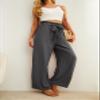 IWOLLENCE Women's Wide Leg Pants with Pockets High Waist Adjustable Knot Loose Casual Trousers Business Work Casual Pants Smoky Gray XX-Large view 3