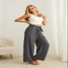 IWOLLENCE Women's Wide Leg Pants with Pockets High Waist Adjustable Knot Loose Casual Trousers Business Work Casual Pants Smoky Gray XX-Large view 4