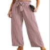IWOLLENCE Women's Wide Leg Pants with Pockets High Waist Adjustable Knot Loose Casual Trousers Business Work Casual Pants Gray Pink Stripe Large view 1