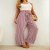 IWOLLENCE Women's Wide Leg Pants with Pockets High Waist Adjustable Knot Loose Casual Trousers Business Work Casual Pants Gray Pink Stripe Large view 3