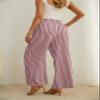 IWOLLENCE Women's Wide Leg Pants with Pockets High Waist Adjustable Knot Loose Casual Trousers Business Work Casual Pants Gray Pink Stripe Large view 4
