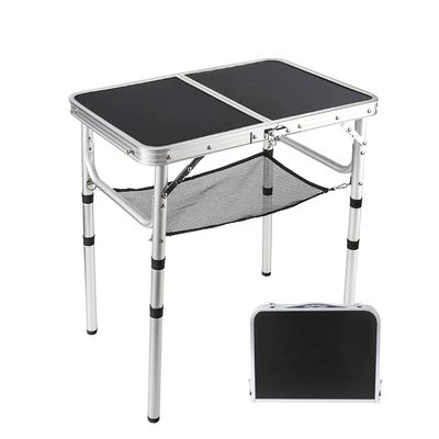 YUFIFAIRY Small Folding Table 2 Foot, Portable Camping Table with Mesh Holders,Lightweight Aluminum Adjustable Height, with Carry Handle for Camping Picnic Indoor Outdoor, White 24 x 16 inch (Black