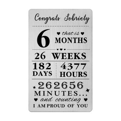 Gezxin 6 Months Sober Card For Men Women- Congratulations 6th Month Sobriety Gifts- One Day At A Time Metal Card