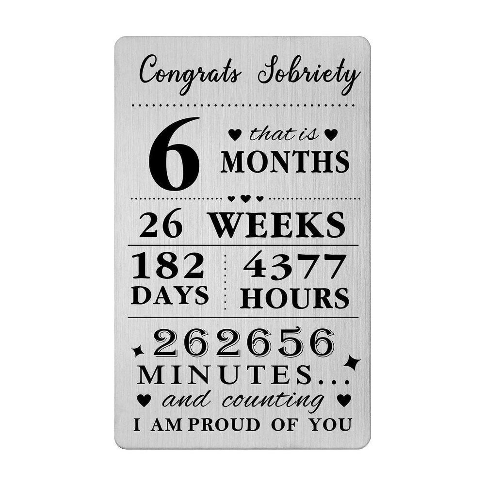 Gezxin 6 Months Sober Card For Men Women- Congratulations 6th Month Sobriety Gifts- One Day At A Time Metal Card