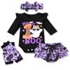 fioukiay Newborn Baby Girls Halloween Clothes Outfits Infant 4pcs Bodysuit Romper Shorts Clothing Setst(Black,Preemie) view 1