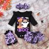 fioukiay Newborn Baby Girls Halloween Clothes Outfits Infant 4pcs Bodysuit Romper Shorts Clothing Setst(Black,Preemie) view 2