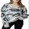 noflik Women's Casual V Neck Long Sleeve Leopard Fuzzy Pullover Sweater Tops (H.Grey/Charcoal, M) view 1