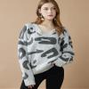 noflik Women's Casual V Neck Long Sleeve Leopard Fuzzy Pullover Sweater Tops (H.Grey/Charcoal, M) view 2