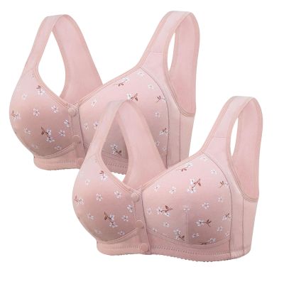 2pcs Womens Bra No Underwire Sports Push Up Wireless Bras High Support Front Closure Plus Size Comfort Everyday Bras (Pink+Pink,XXXL)
