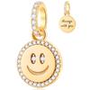 18k Yellow Gold Plated Happy Face Smile Pendant Charm with Clear CZ Eye, fit Pandora Luck Bracelet, Smiley Face Emoji Dangle Beads, Gift for Sister/Daughter view 1