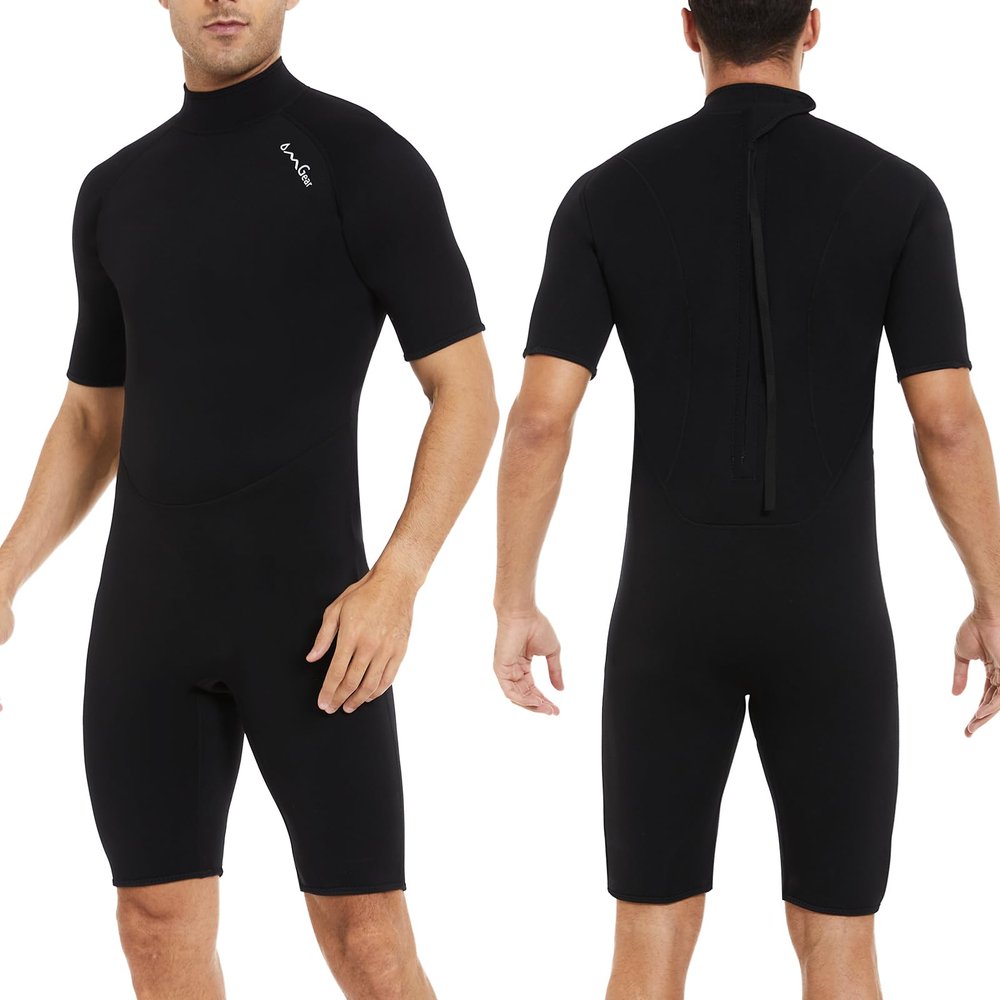 OMGear 3mm Neoprene Wetsuit Women Shorty Suit Short Sleeve Snorkel Suit Scuba Dive Swimwear (Short, 3XL)