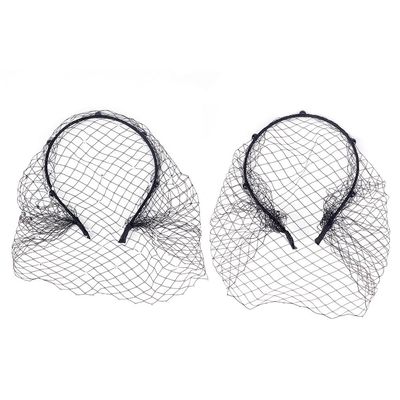 BENECREAT Elegant Headpiece with Black Rhinestones and Mesh Veil for Bridal, Wedding, Tea Party