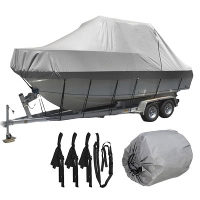 11-27ft Heavy Duty Boat Cover, Waterproof UV Protected 600D Marine Grade Oxford Cloth V-Hull Tri-Hull Runabout Bass Speedboat Cover, Grey,25to27FT: 1008x590cm