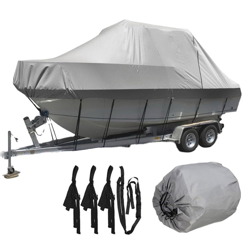 11-27ft Heavy Duty Boat Cover, Waterproof UV Protected 600D Marine Grade Oxford Cloth V-Hull Tri-Hull Runabout Bass Speedboat Cover, Grey,25to27FT: 1008x590cm
