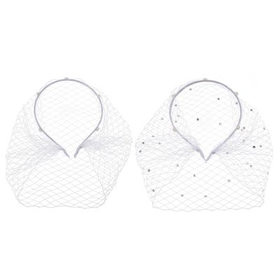 BENECREAT Elegant Mesh Veil Headband with White Rhinestones - 2pcs Headpiece for Bridal Wedding & Tea Party