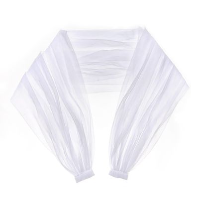 BENECREAT White Tulle Bridal Shawl, 42x2inch Polyester Bridal Lace Shawls Wedding Lace Cape with Iron Clip for Wedding Dress, Opera, Banquets and Party, Clip: 34x5mm.