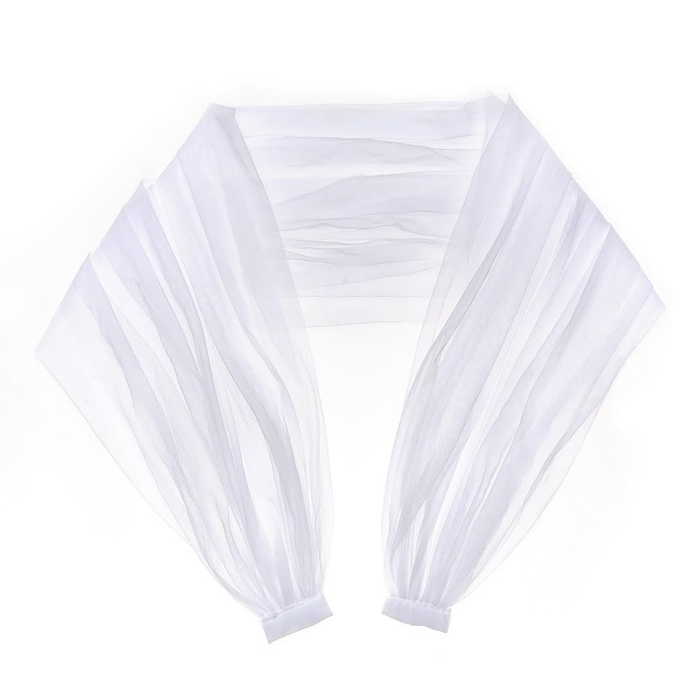 BENECREAT White Tulle Bridal Shawl, 42x2inch Polyester Bridal Lace Shawls Wedding Lace Cape with Iron Clip for Wedding Dress, Opera, Banquets and Party, Clip: 34x5mm.