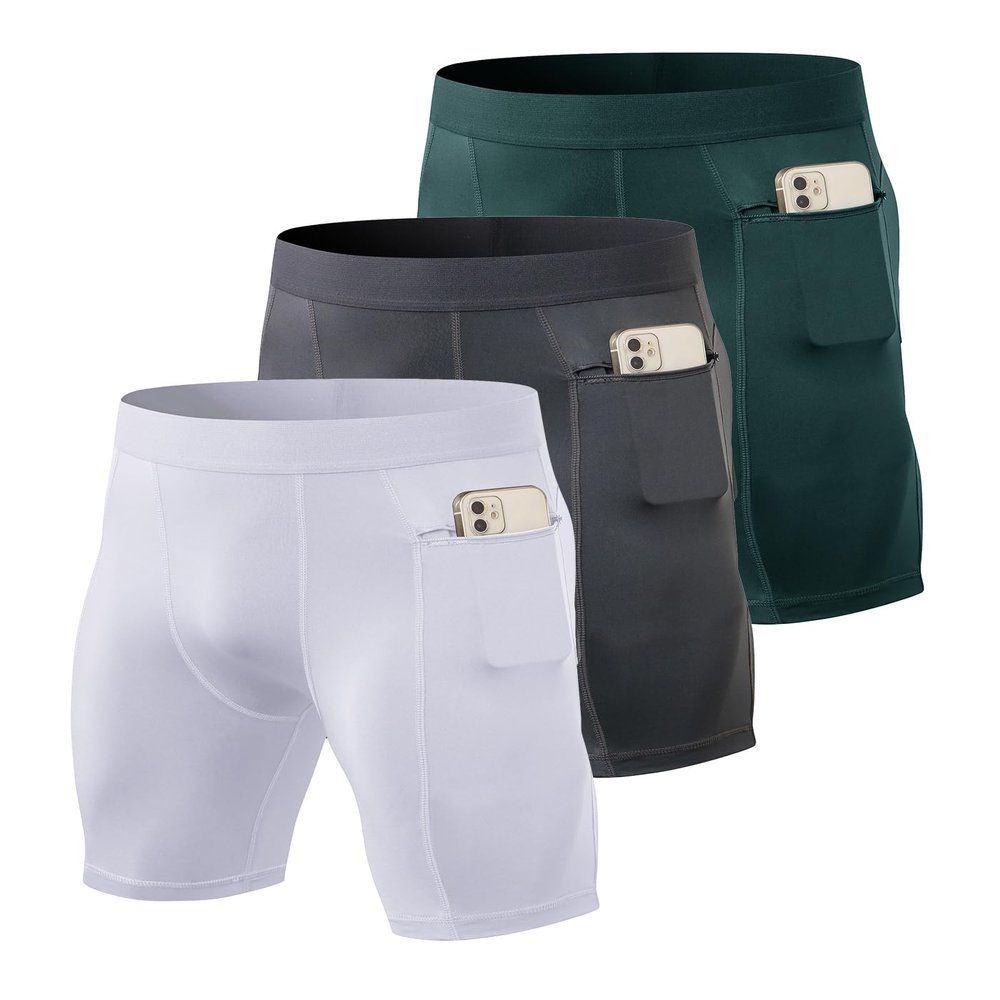 WRAGCFM Men's Compression Shorts with Pockets Running Workout Athletic Active Underwear Shorts