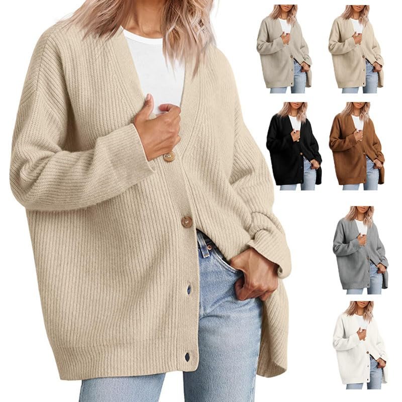 2023 Fall New Cocoon Cardigan, Cashmere Cardigan, Ladies Cashmere Cocoon Cardigan, Cashmere Cocoon Cardigan Fall Women V Neck Thin & Warm Sweaters Loose Knit Outwear (Beige,L)