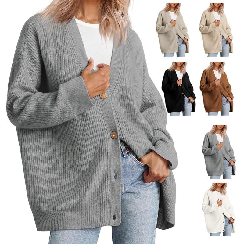 2023 Fall New Cocoon Cardigan, Cashmere Cardigan, Ladies Cashmere Cocoon Cardigan, Cashmere Cocoon Cardigan Fall Women V Neck Thin & Warm Sweaters Loose Knit Outwear (Grey,2XL)