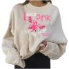 Breast Cancer Shirts for Women 2023 Breast Cancer Survivor Shirts for Women Pink Ribbon Butterfly Print Tees Casual Long Sleeve Loose Crewneck Sweatshirt Breast Cancer Beige M view 1