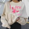 Breast Cancer Shirts for Women 2023 Breast Cancer Survivor Shirts for Women Pink Ribbon Butterfly Print Tees Casual Long Sleeve Loose Crewneck Sweatshirt Breast Cancer Beige M view 2