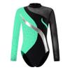 FEESHOW Girls One Piece Long Sleeve Gymnastics Ballet Dance Leotard Kids Mesh Splice Shiny Diamond Athletic Bodysuit Mint Green 6 Years view 1