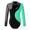 FEESHOW Girls One Piece Long Sleeve Gymnastics Ballet Dance Leotard Kids Mesh Splice Shiny Diamond Athletic Bodysuit Mint Green 6 Years view 2