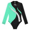 FEESHOW Girls One Piece Long Sleeve Gymnastics Ballet Dance Leotard Kids Mesh Splice Shiny Diamond Athletic Bodysuit Mint Green 6 Years view 3