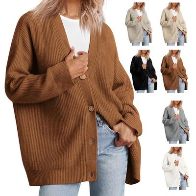 2023 Fall New Cocoon Cardigan, Cashmere Cardigan, Ladies Cashmere Cocoon Cardigan, Cashmere Cocoon Cardigan Fall Women V Neck Thin & Warm Sweaters Loose Knit Outwear (Brown,2XL)