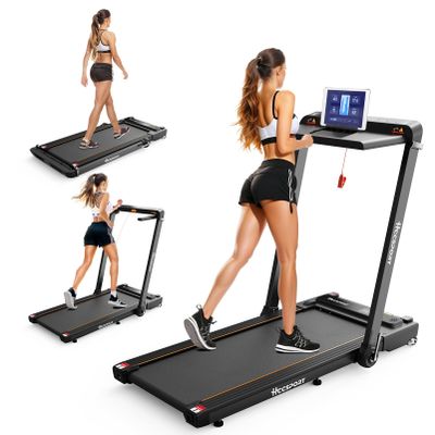 Hccsport Treadmill with Incline, 3 in 1 Under Desk Treadmill Walking Pad with Removable Desk Workstation 3.5HP Foldable Compact Walking Treadmills for Home Small Office with Wristband Remote Control