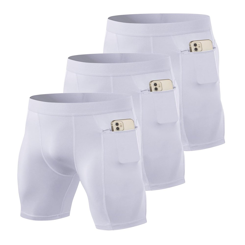 WRAGCFM Men's Compression Shorts with Pockets Running Workout Athletic Active Underwear Shorts