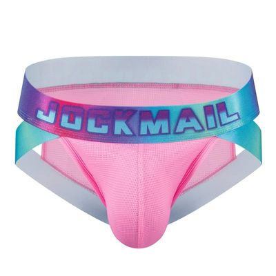 JOCKMAIL Mens Briefs Low Waist Sexy Men Sports Mesh Breathable Comfort Brief Men's Athletic Underwear (M, 317-Pink)
