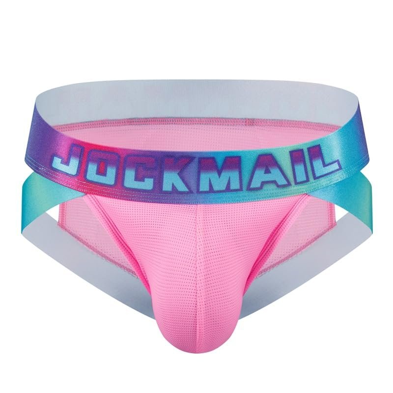 JOCKMAIL Mens Briefs Low Waist Sexy Men Sports Mesh Breathable Comfort Brief Men's Athletic Underwear (M, 317-Pink)