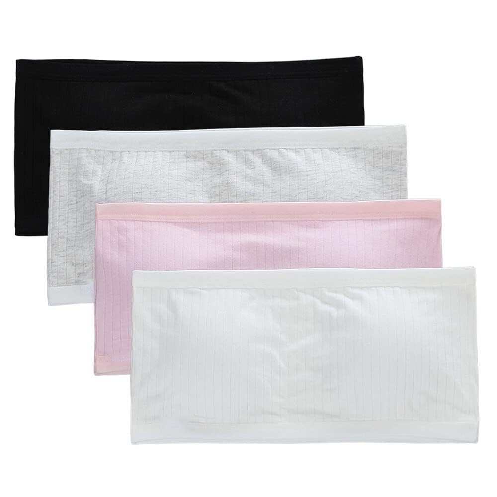 4 Pack Girls Strapless Bra Full Cup Cotton Bra with Removable Padding for for Girls 8-14 Years (Multicolor A)