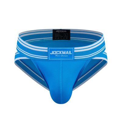 JOCKMAIL Mens Briefs Low Waist Sexy Men Sports Mesh Breathable Comfort Brief Men's Athletic Underwear (L, Blue)