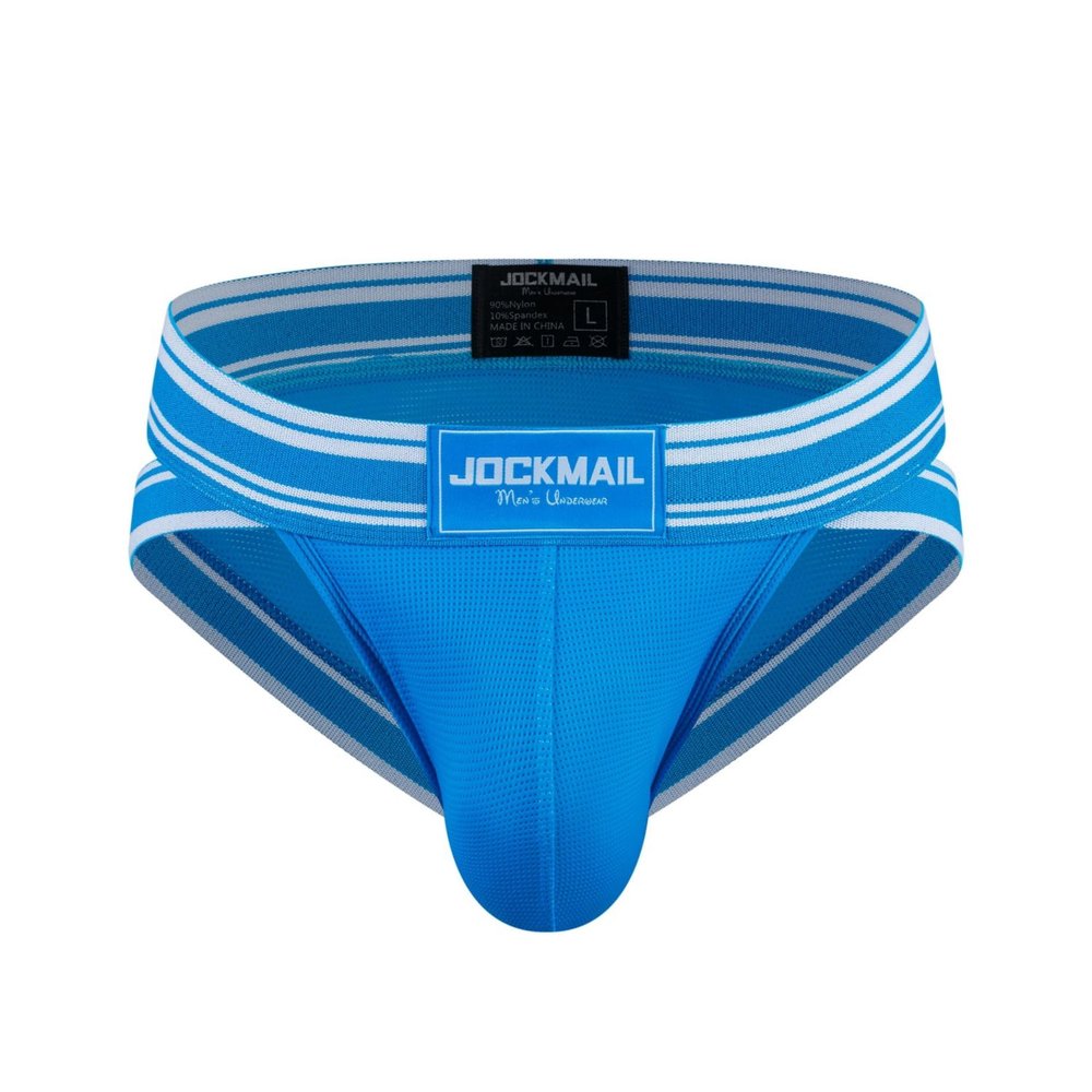 JOCKMAIL Mens Briefs Low Waist Sexy Men Sports Mesh Breathable Comfort Brief Men's Athletic Underwear (L, Blue)
