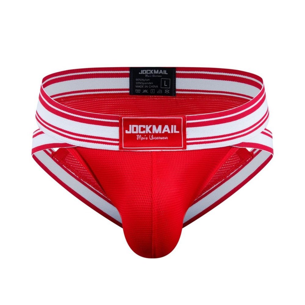 JOCKMAIL Mens Briefs Low Waist Sexy Men Sports Mesh Breathable Comfort Brief Men's Athletic Underwear (XL, Red)